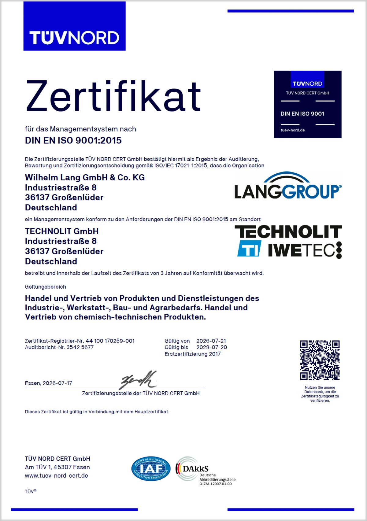 ISO Zertifikat 9001:2015